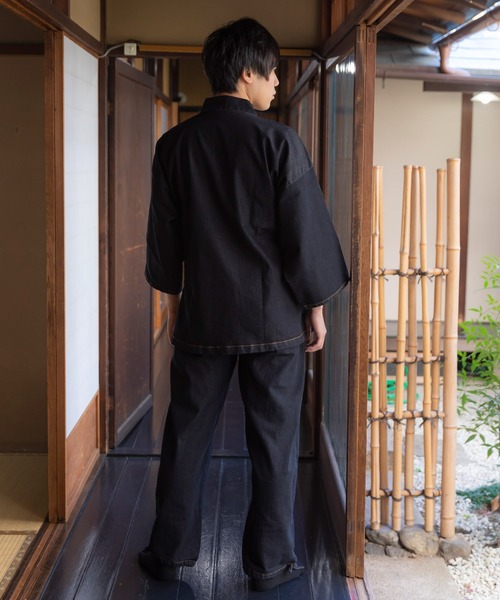 kimonomachi(キモノマチ)の「作務衣 デニム作務衣 M/L/LL 父の日ギフト お祭り 花火大会 父の日 プレゼント ギフト(ルームウェア/パジャマ・メンズ・ブラック/ダークネイビー・L/M/LL)」の8枚目の写真
