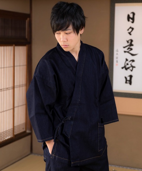 kimonomachi(キモノマチ)の「作務衣 デニム作務衣 M/L/LL 父の日ギフト お祭り 花火大会 父の日 プレゼント ギフト(ルームウェア/パジャマ・メンズ・ブラック/ダークネイビー・L/M/LL)」の12枚目の写真