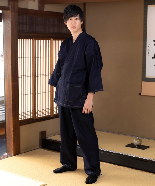 kimonomachi(キモノマチ)の「作務衣 デニム作務衣 M/L/LL 父の日ギフト お祭り 花火大会 父の日 プレゼント ギフト(ルームウェア/パジャマ・メンズ・ブラック/ダークネイビー・L/M/LL)」の18枚目の写真