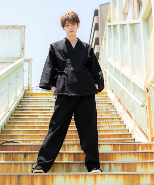 kimonomachi(キモノマチ)の「作務衣 デニム作務衣 M/L/LL 父の日ギフト お祭り 花火大会 父の日 プレゼント ギフト(ルームウェア/パジャマ・メンズ・ブラック/ダークネイビー・L/M/LL)」の20枚目の写真