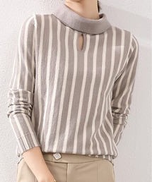 配色ストライプ柄ニット