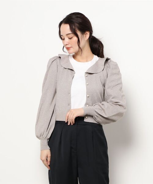 Allamanda（アラマンダ）の「フリル襟ラメカーディガン（カーディガン/ボレロ・レディース・アイボリー/ブルーグレー/グレー系その他・M）」の3枚目の写真
