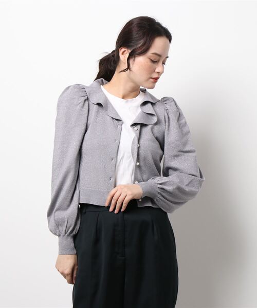 Allamanda（アラマンダ）の「フリル襟ラメカーディガン（カーディガン/ボレロ・レディース・アイボリー/ブルーグレー/グレー系その他・M）」の2枚目の写真