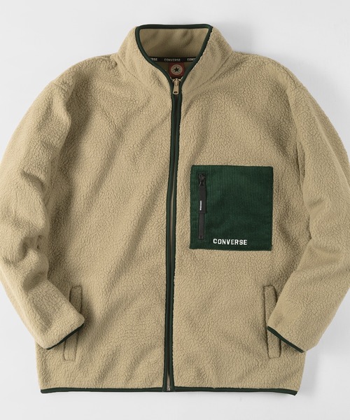 CONVERSE（コンバース）の「【CONVERSE/コンバース】シープボア ボンディング スタンドジャケット/防風（ブルゾン・メンズ・ブラック/ベージュ/オフホワイト・M/L/XL）」の3枚目の写真