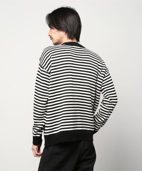 NANO universe（ナノユニバース）の「ガンジーボーダーリラックスフィット（ニット/セーター・メンズ・モカ/ブラック/チャコール・S/M/L/XL）」の5枚目の写真