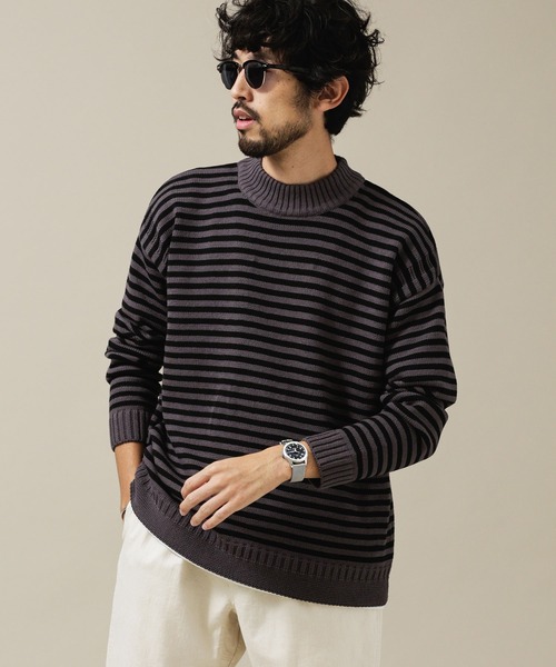 NANO universe（ナノユニバース）の「ガンジーボーダーリラックスフィット（ニット/セーター・メンズ・モカ/ブラック/チャコール・S/M/L/XL）」の2枚目の写真