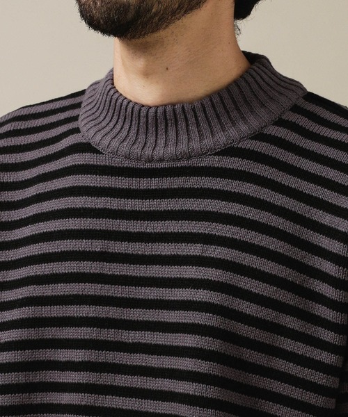 NANO universe（ナノユニバース）の「ガンジーボーダーリラックスフィット（ニット/セーター・メンズ・モカ/ブラック/チャコール・S/M/L/XL）」の6枚目の写真