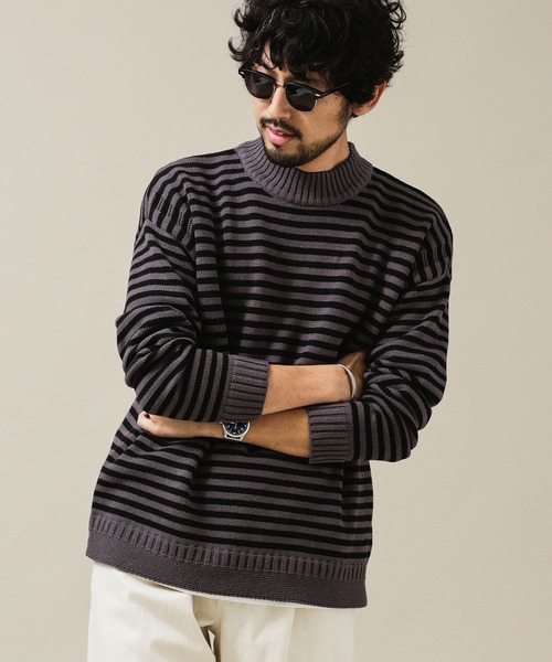 NANO universe（ナノユニバース）の「ガンジーボーダーリラックスフィット（ニット/セーター・メンズ・モカ/ブラック/チャコール・S/M/L/XL）」の11枚目の写真