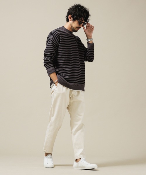 NANO universe（ナノユニバース）の「ガンジーボーダーリラックスフィット（ニット/セーター・メンズ・モカ/ブラック/チャコール・S/M/L/XL）」の12枚目の写真