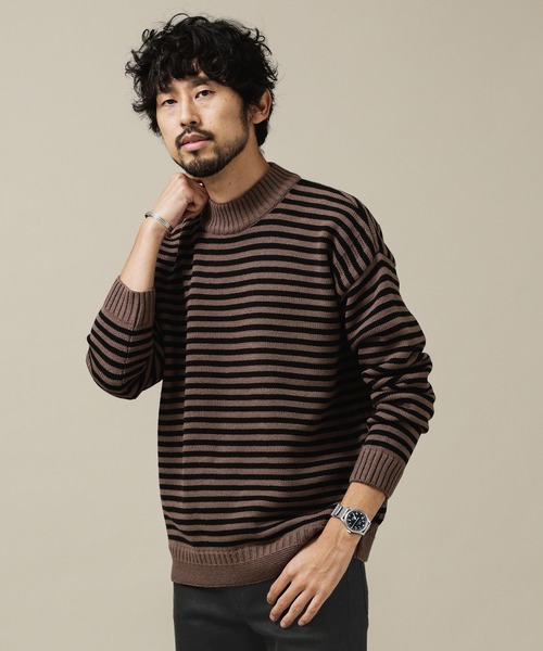 NANO universe（ナノユニバース）の「ガンジーボーダーリラックスフィット（ニット/セーター・メンズ・モカ/ブラック/チャコール・S/M/L/XL）」の13枚目の写真