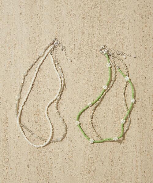 CITEN（シテン）の「＜CITEN（シテン）＞フラワー＆ビーズ 2連 ネックレス（ネックレス・レディース・シルバー/ケリー・FREE）」の4枚目の写真