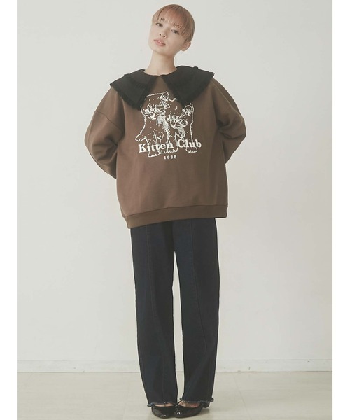 merry jenny（メリージェニー）の「KITTEN CLUBトレーナー（Tシャツ/カットソー・レディース・ブラック/ブラウン/グレー・FREE）」の6枚目の写真