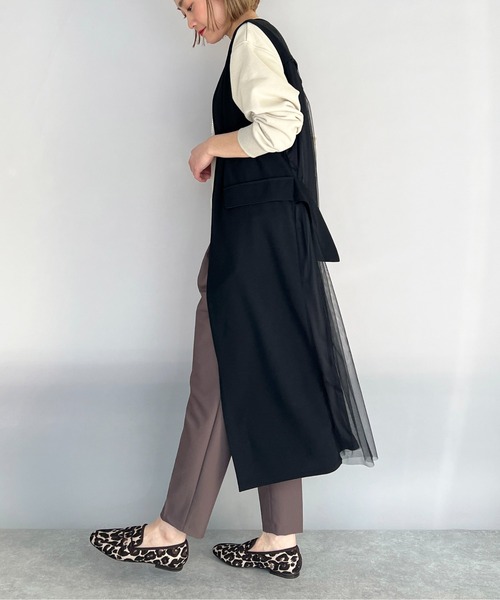 PICCIN（ピッチン）の「バックチュールロングジレ（ベスト・レディース・ライトグレー/ブラック・M/L）」の4枚目の写真