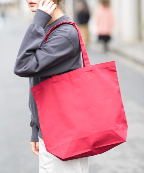 赤色 ストライプ キャンバストートバッグ ストライプビッグキャンバストート(comochi select) / マザーズバッグ