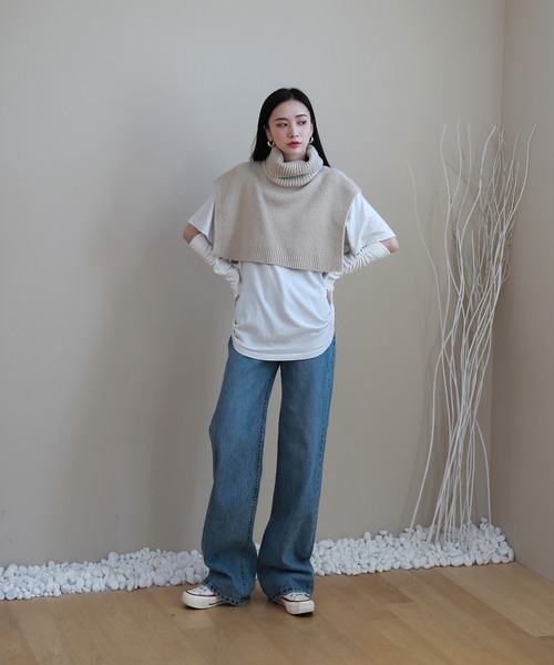 by muni:r（バイ ムニール）の「ショールニットネックウォーマー（Tシャツ/カットソー・レディース・ブラウン/ベージュ/ブラック・FREE）」の22枚目の写真