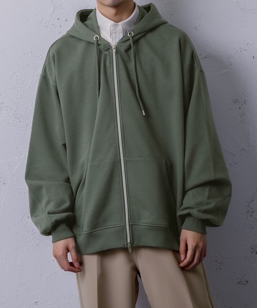 Adoon plain(アドーンプレーン)の「【Adoon plain】ダブルジップパーカー(パーカー・メンズ・ライトグリーン/オレンジ/ライトグレー/ブラック・LARGE/MEDIUM)」の3枚目の写真