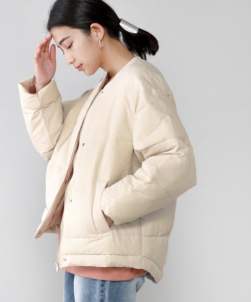 Bou Jeloud（ブージュルード）の「ノーカラー中綿ジャケット（ノーカラージャケット・レディース・ブラック/アイボリー・38）」の8枚目の写真