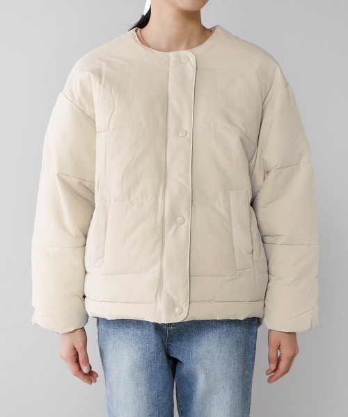 Bou Jeloud（ブージュルード）の「ノーカラー中綿ジャケット（ノーカラージャケット・レディース・ブラック/アイボリー・38）」の12枚目の写真