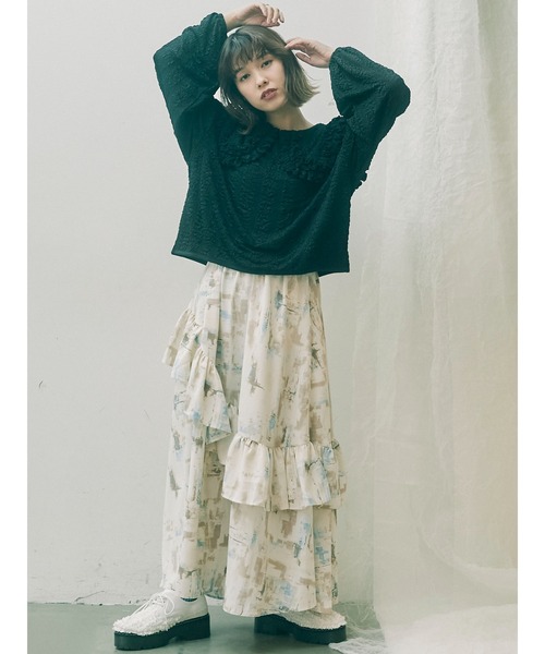 merry jenny（メリージェニー）の「くしゅくしゅショートTOPS（Tシャツ/カットソー・レディース・ブラック/アイボリー・FREE）」の12枚目の写真