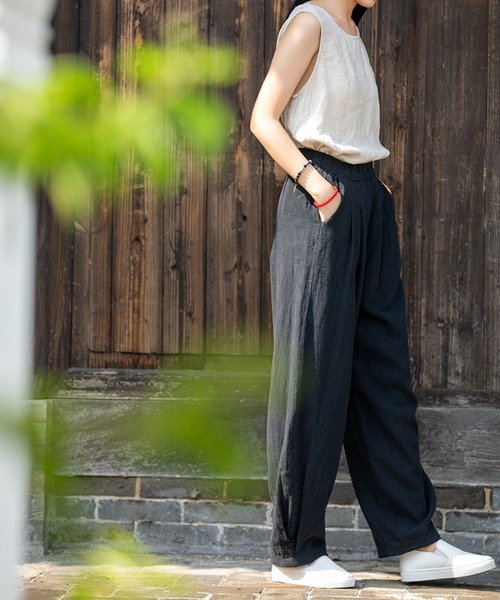 meJane（ミージェーン）の「麻ライクルーズシルエットカラーパンツ（その他パンツ・レディース・ブラック/ネイビー/ミント/キナリ・FREE）」の7枚目の写真