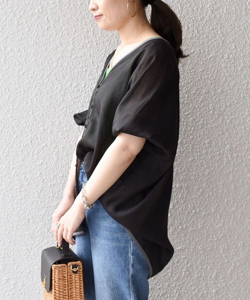 SHIPS(シップス)の「*〈手洗い可能〉シアー羽織りブラウス◆(シャツ/ブラウス・レディース・ブラック/ベージュ/ライトグリーン/キャメル・ONE SIZE)」の6枚目の写真
