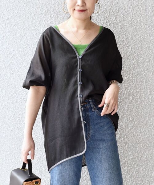 SHIPS(シップス)の「*〈手洗い可能〉シアー羽織りブラウス◆(シャツ/ブラウス・レディース・ブラック/ベージュ/ライトグリーン/キャメル・ONE SIZE)」の8枚目の写真