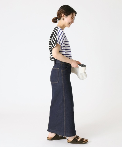 B.C STOCK（ベーセーストック）の「ペンシルラインデニム ベイカースカート（デニムスカート・レディース・ネイビー/ブルー・SMALL/MEDIUM）」の8枚目の写真