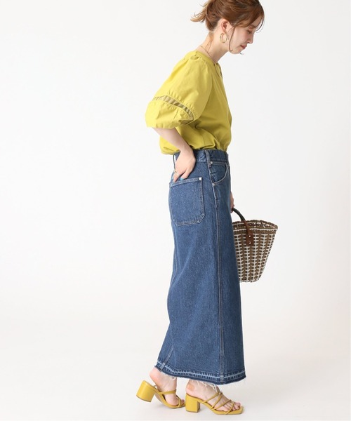 B.C STOCK（ベーセーストック）の「ペンシルラインデニム ベイカースカート（デニムスカート・レディース・ネイビー/ブルー・SMALL/MEDIUM）」の3枚目の写真