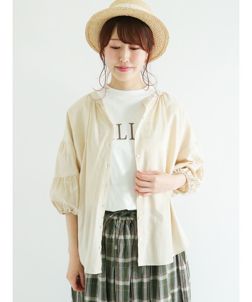 Samansa Mos2（サマンサ モスモス）の「ランタンスリーブ前開きブラウス（シャツ/ブラウス・レディース・ブラック/ベージュ/オフホワイト/ピンク/ミント・ﾌﾘ-）」の4枚目の写真