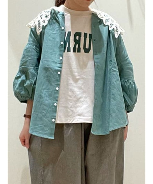 Samansa Mos2（サマンサ モスモス）の「ランタンスリーブ前開きブラウス（シャツ/ブラウス・レディース・ブラック/ベージュ/オフホワイト/ピンク/ミント・ﾌﾘ-）」の5枚目の写真