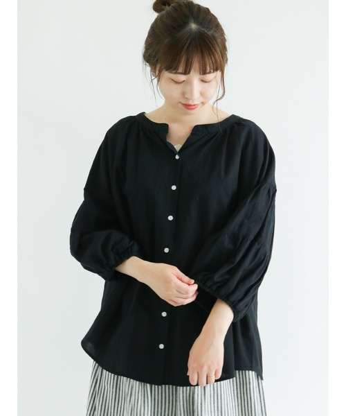 Samansa Mos2（サマンサ モスモス）の「ランタンスリーブ前開きブラウス（シャツ/ブラウス・レディース・ブラック/ベージュ/オフホワイト/ピンク/ミント・ﾌﾘ-）」の3枚目の写真