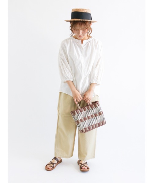 Samansa Mos2（サマンサ モスモス）の「ランタンスリーブ前開きブラウス（シャツ/ブラウス・レディース・ブラック/ベージュ/オフホワイト/ピンク/ミント・ﾌﾘ-）」の11枚目の写真