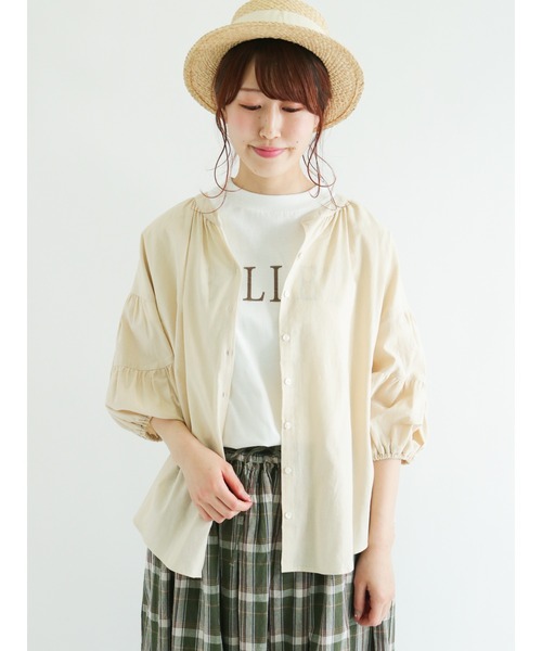 Samansa Mos2（サマンサ モスモス）の「ランタンスリーブ前開きブラウス（シャツ/ブラウス・レディース・ブラック/ベージュ/オフホワイト/ピンク/ミント・ﾌﾘ-）」の6枚目の写真