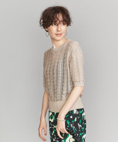 BEAUTY&YOUTH UNITED ARROWS(ビューティーアンドユースユナイテッドアローズ)の「レーヨンコットン クロシェ ショートスリーブニット(ニット/セーター・レディース・ダークグリーン/ダークブラウン/ナチュラル・FREE)」の6枚目の写真