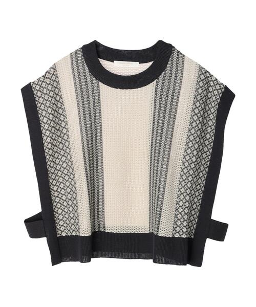 Green　Parks（グリーンパークス）の「パターンショートニットベスト（ベスト・レディース・ベージュ/オフホワイト/グリーン・FREE）」の15枚目の写真