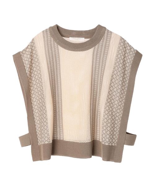Green　Parks（グリーンパークス）の「パターンショートニットベスト（ベスト・レディース・ベージュ/オフホワイト/グリーン・FREE）」の6枚目の写真