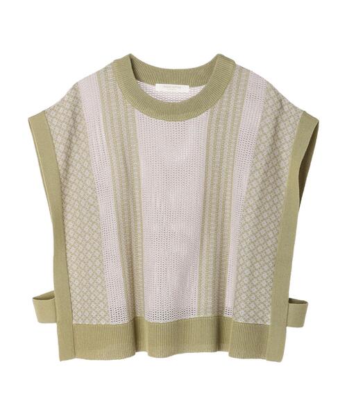 Green　Parks（グリーンパークス）の「パターンショートニットベスト（ベスト・レディース・ベージュ/オフホワイト/グリーン・FREE）」の5枚目の写真