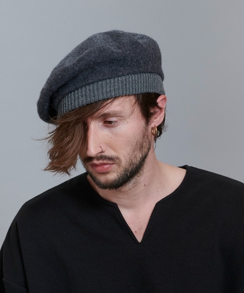 NO ID.（ノーアイディ）の「mko10576- ｳｰﾙﾘﾌﾞﾍﾞﾚｰ  ベレー帽（ハンチング/ベレー帽・メンズ・キャメル/ブラック/グレー・ONE SIZE）」の2枚目の写真