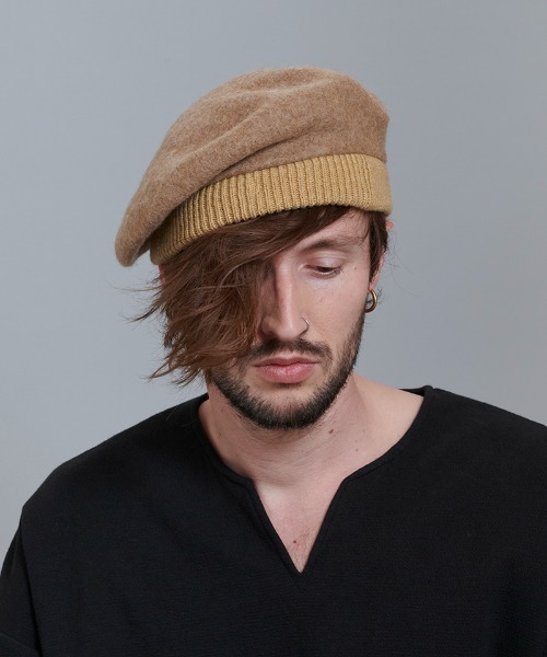 NO ID.（ノーアイディ）の「mko10576- ｳｰﾙﾘﾌﾞﾍﾞﾚｰ  ベレー帽（ハンチング/ベレー帽・メンズ・キャメル/ブラック/グレー・ONE SIZE）」の8枚目の写真