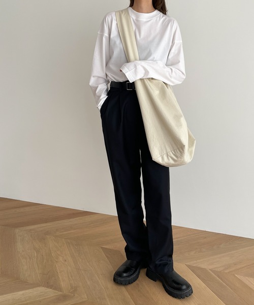 CANAL JEAN（キャナルジーン）の「RED CHOP WORKS(レッドチョップワークス) コットンシルク太リブロングTシャツ（Tシャツ/カットソー・レディース・ホワイト/ブラック・38）」の3枚目の写真