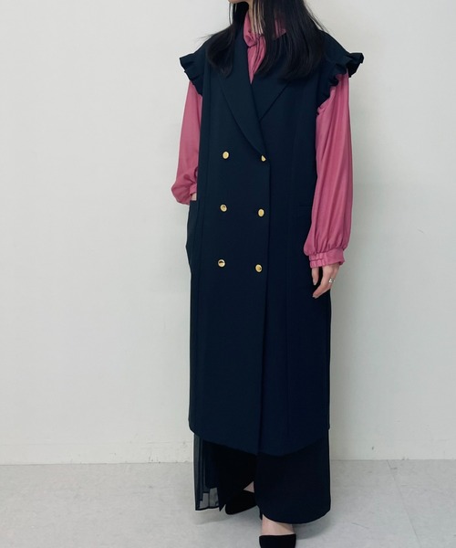 TEVALT（ヴァレット）の「2WAYテーラーベスト（テーラードジャケット・レディース・ネイビー/キャメル・38）」の2枚目の写真