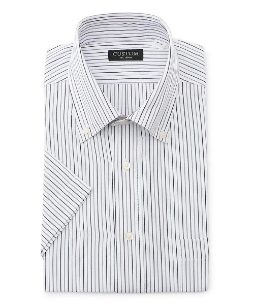 Perfect Suit FActory(パーフェクトスーツファクトリー)の「【形態安定】半袖ワイシャツ ストライプ グレー(ビジネスシャツ・メンズ・ライトグレー・S)」の1枚目の写真