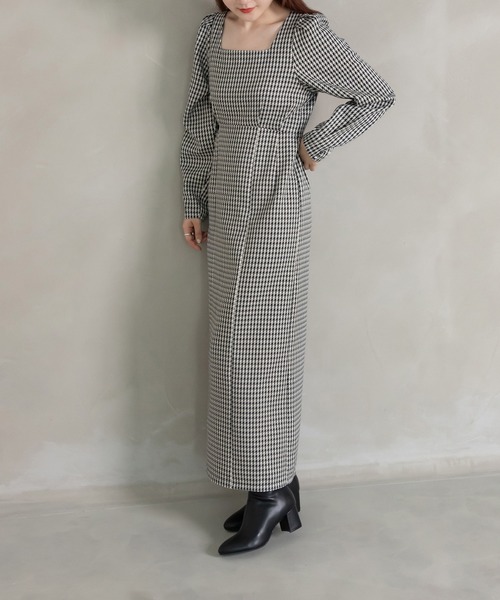 RANDA（ランダ）の「タックショルダーIラインワンピース（ワンピース・レディース・チェック/ブラウン/グレー・0/1）」の3枚目の写真