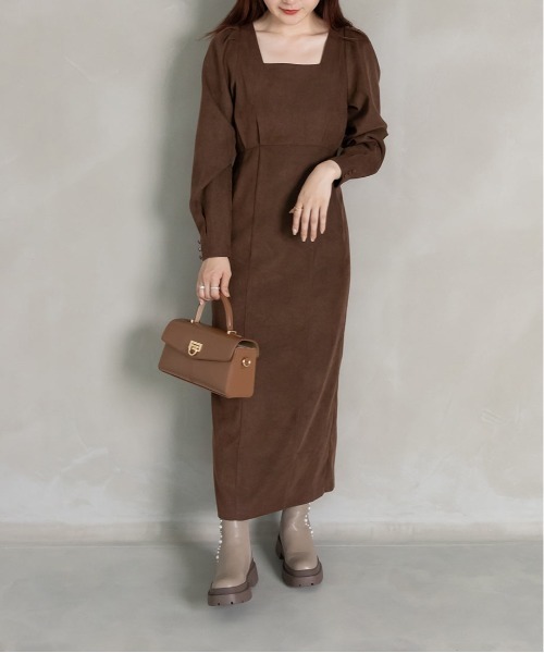 RANDA（ランダ）の「タックショルダーIラインワンピース（ワンピース・レディース・チェック/ブラウン/グレー・0/1）」の4枚目の写真