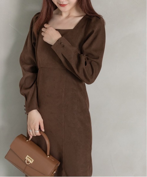 RANDA（ランダ）の「タックショルダーIラインワンピース（ワンピース・レディース・チェック/ブラウン/グレー・0/1）」の6枚目の写真