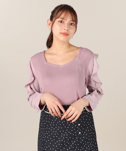 LAISSE PASSE（レッセパッセ）の「ラッフルスリーブプルオーバー（ニット/セーター・レディース・モーブ系/チョコ/ピーコックグリーン系/アイボリー・MEDIUM）」の12枚目の写真