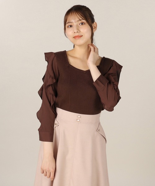 LAISSE PASSE（レッセパッセ）の「ラッフルスリーブプルオーバー（ニット/セーター・レディース・モーブ系/チョコ/ピーコックグリーン系/アイボリー・MEDIUM）」の13枚目の写真