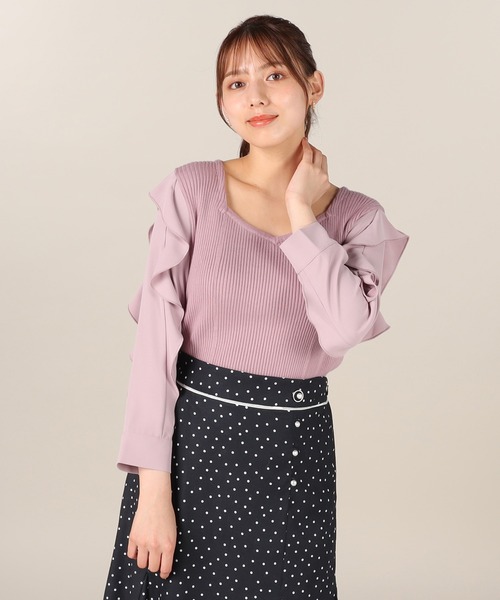 LAISSE PASSE（レッセパッセ）の「ラッフルスリーブプルオーバー（ニット/セーター・レディース・モーブ系/チョコ/ピーコックグリーン系/アイボリー・MEDIUM）」の15枚目の写真