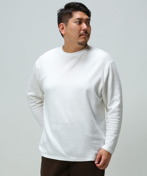 B&T CLUB(ビーティークラブ)の「ワッフル ロング Tシャツ(Tシャツ/カットソー・メンズ・カーキ/ブラック/グレー/ホワイト/ネイビー・X4(8L~9L)/X5(9L~10L)/X2(4L~5L)/X1(3L~4L)/X3(6L~7L))」の1枚目の写真