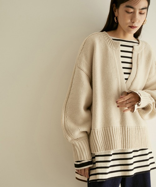 SALON adam et rope'（サロン アダム エ ロペ）の「【WEB限定】アルパカ混キーネックニット（ニット/セーター・レディース・チャコールグレー/ベージュ/ブルー・FREE）」の3枚目の写真